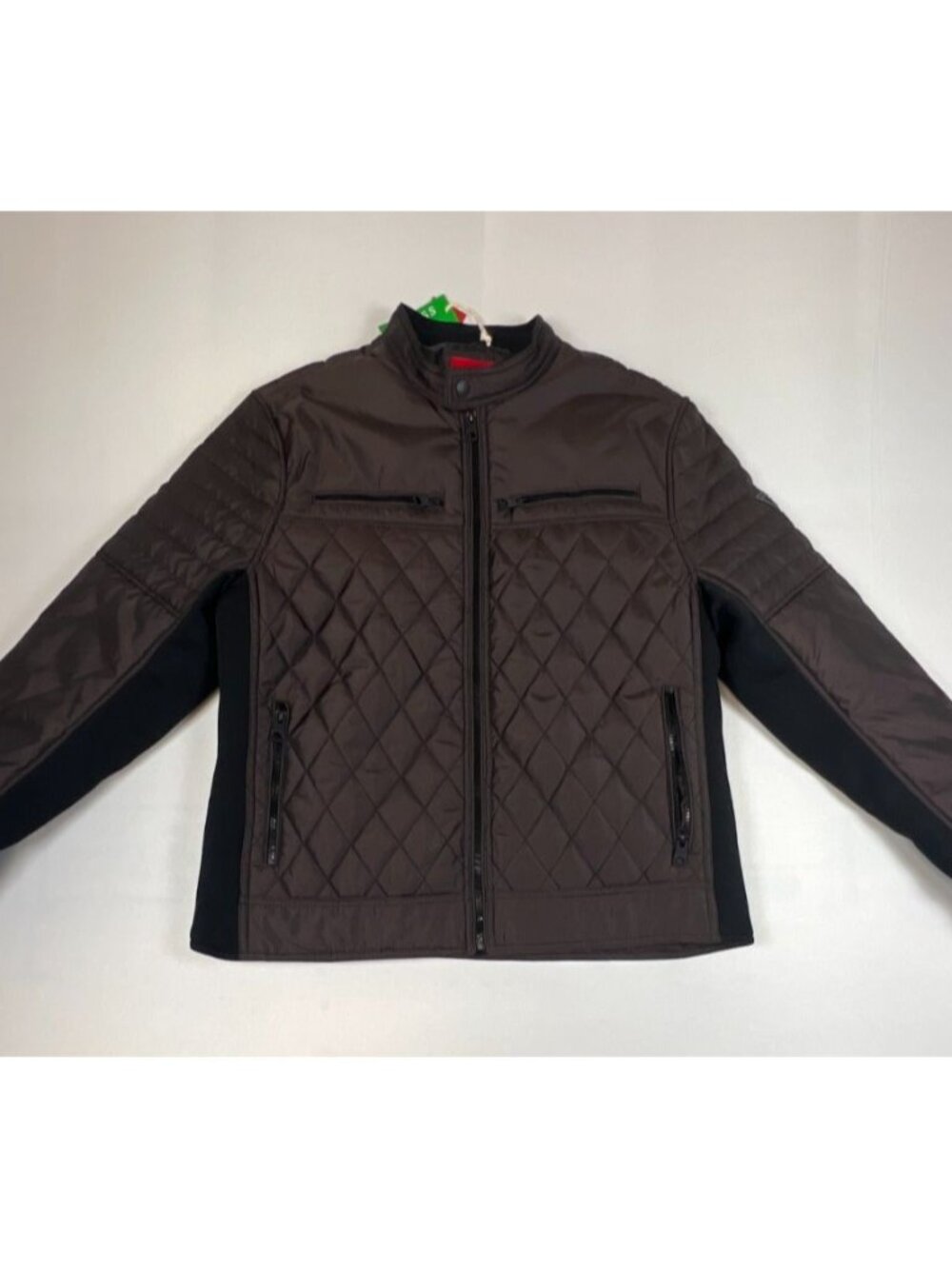 Guess Men Size L Brown Quilted Padded Moto Jacket Full Zip Lightweight NWT